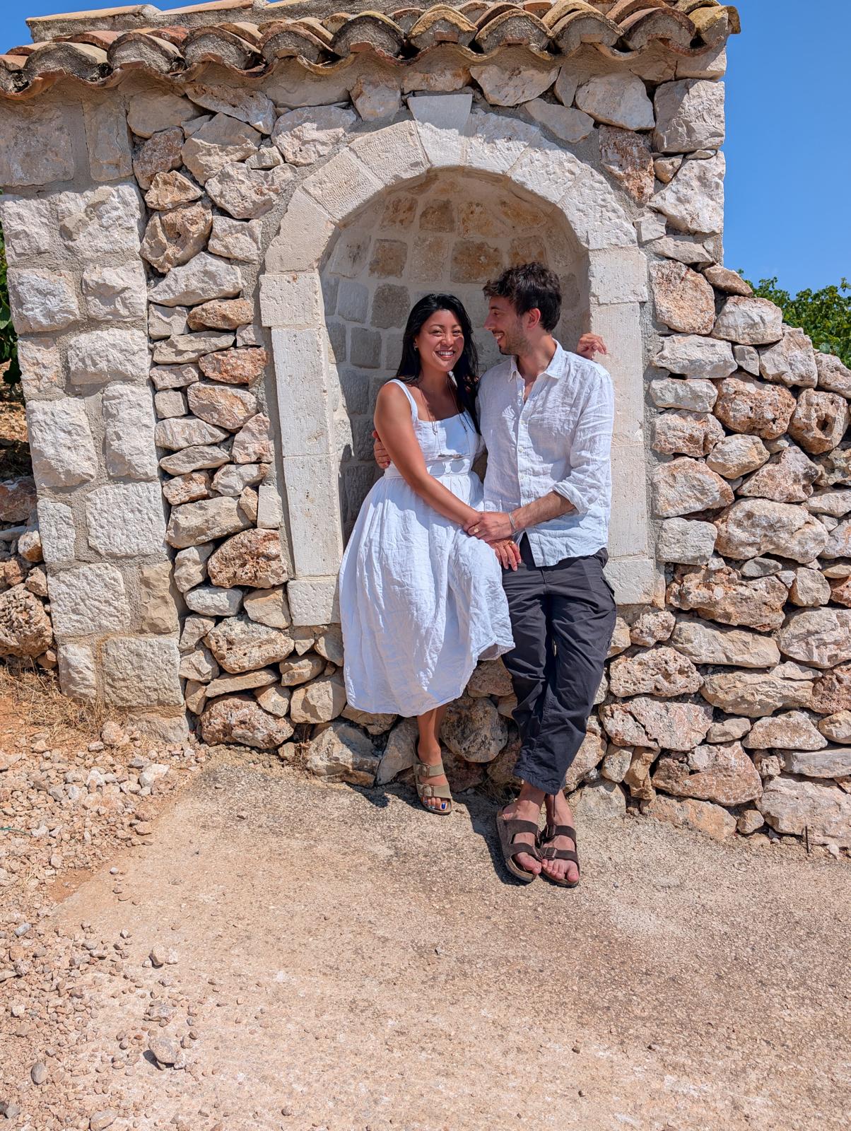 Anthony and Maria in stone archway