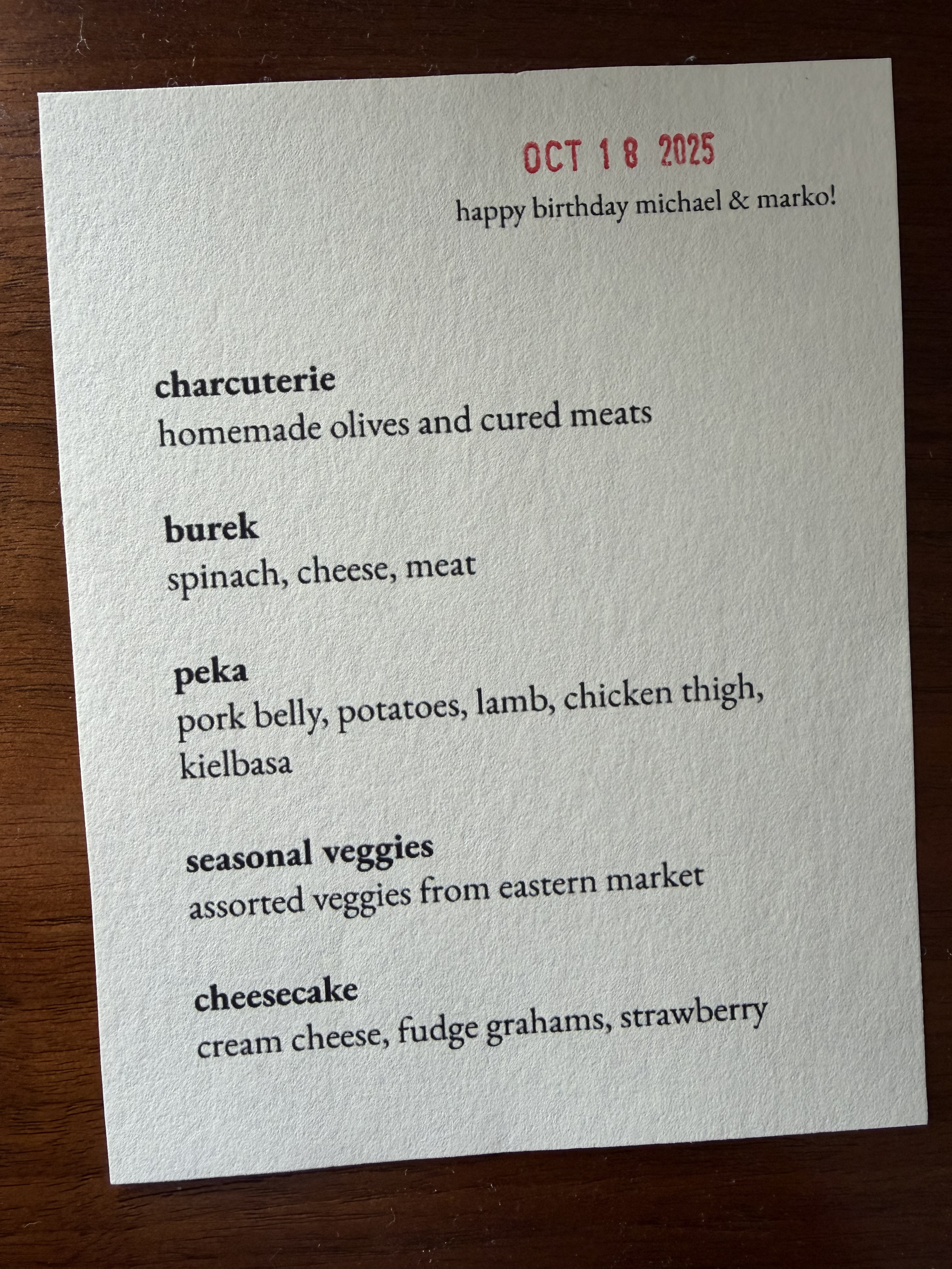 Party menu