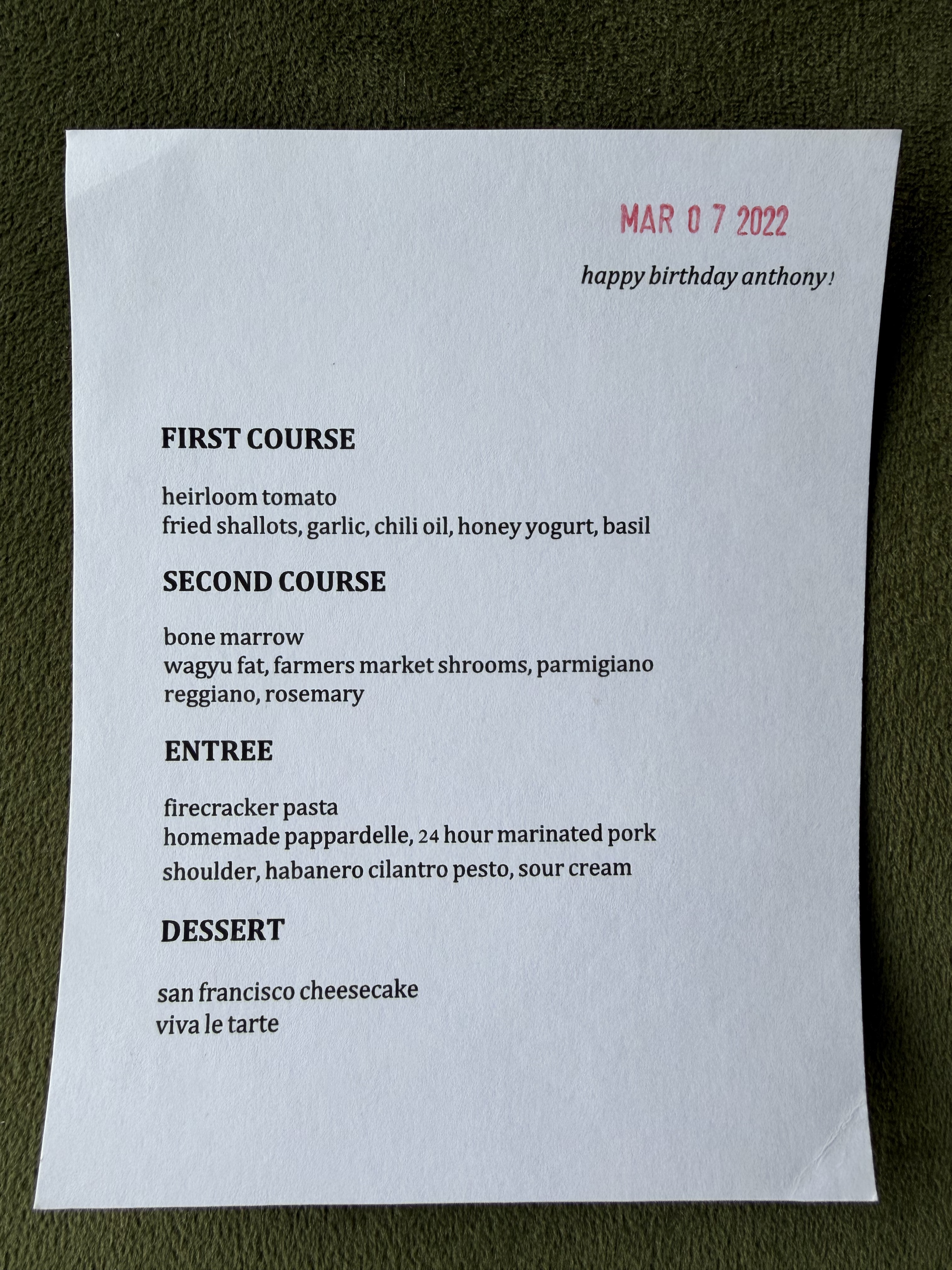 Party menu