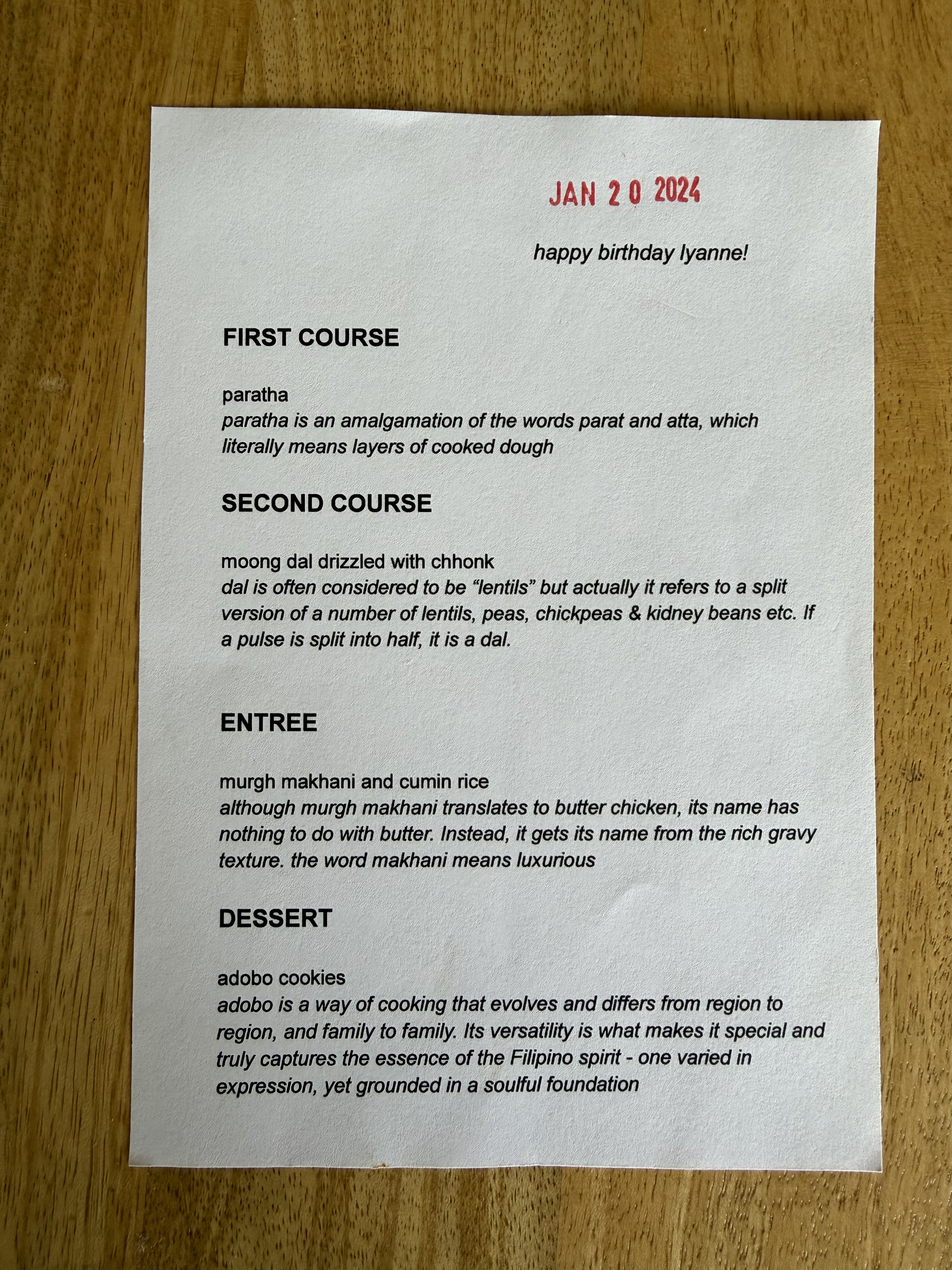 Party menu